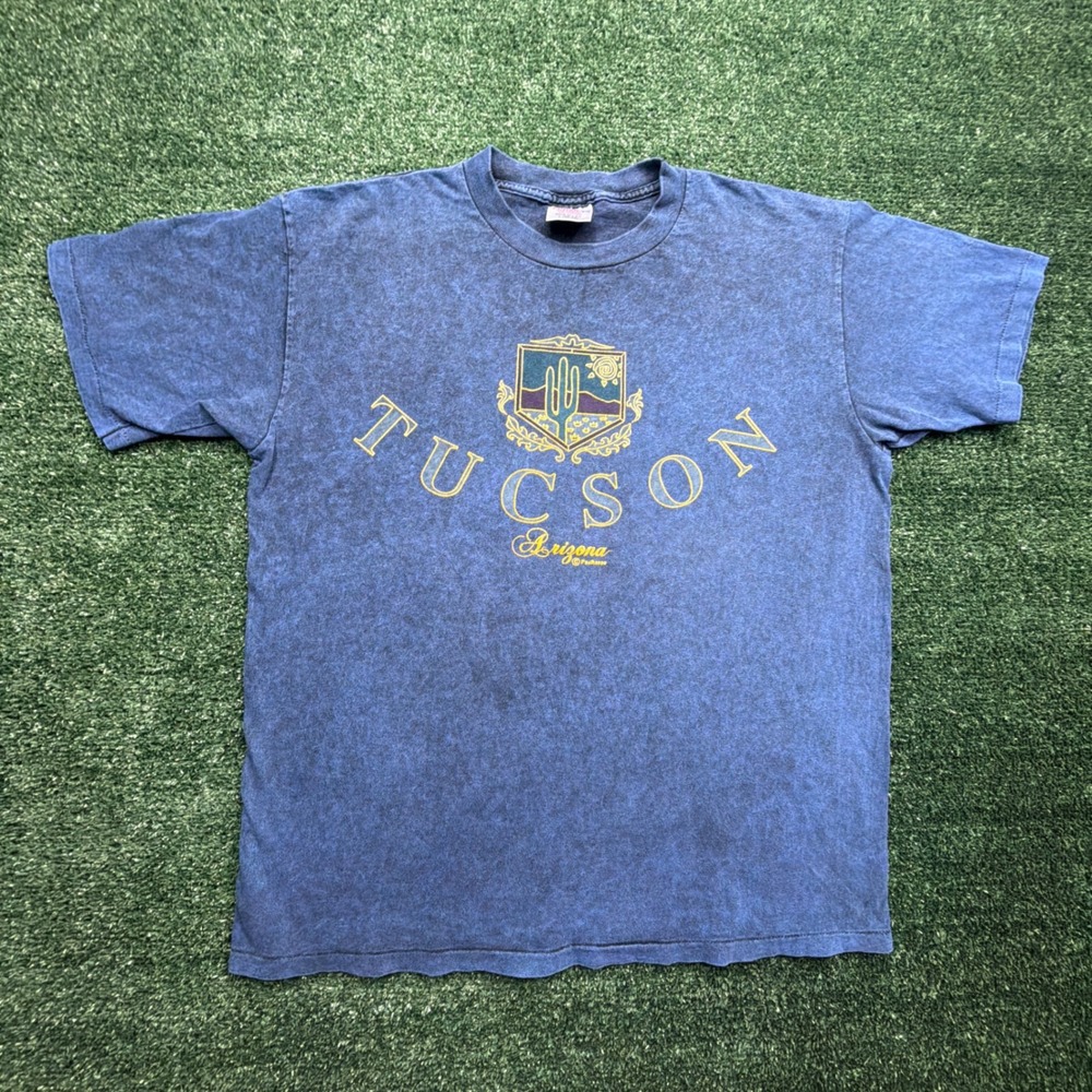 Vintage Oneita Power-T Tucson Arizona T Shirt Blue Acid Wash Single Stitch L USA